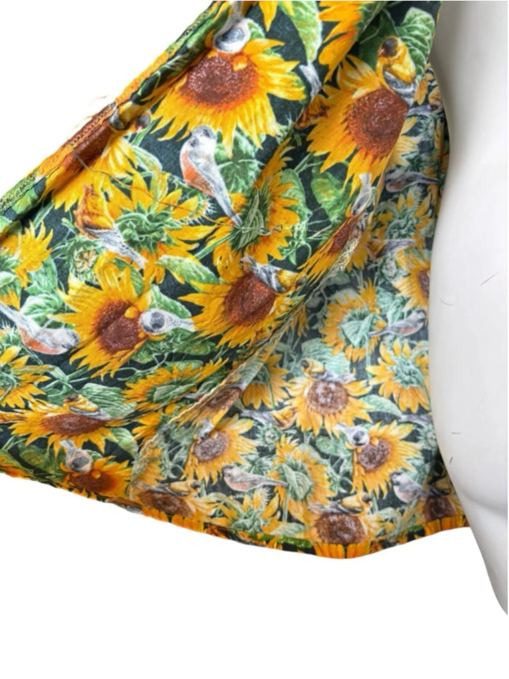 Handmade Sunflower Bird Print Smock Apron Pinafore Open Back Pockets Vintage